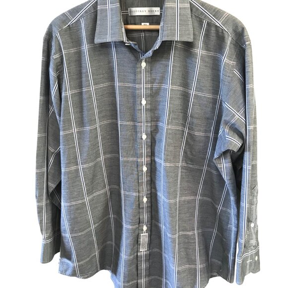 Geoffrey Beene Button-Down Shirt: Gray Plaid Long Sleeves, Size 16-1/2 32-33 - Picture 1 of 10